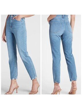 Express Slim Leg Super High Rise Waist Raw Hem Jeans Women's Size 4